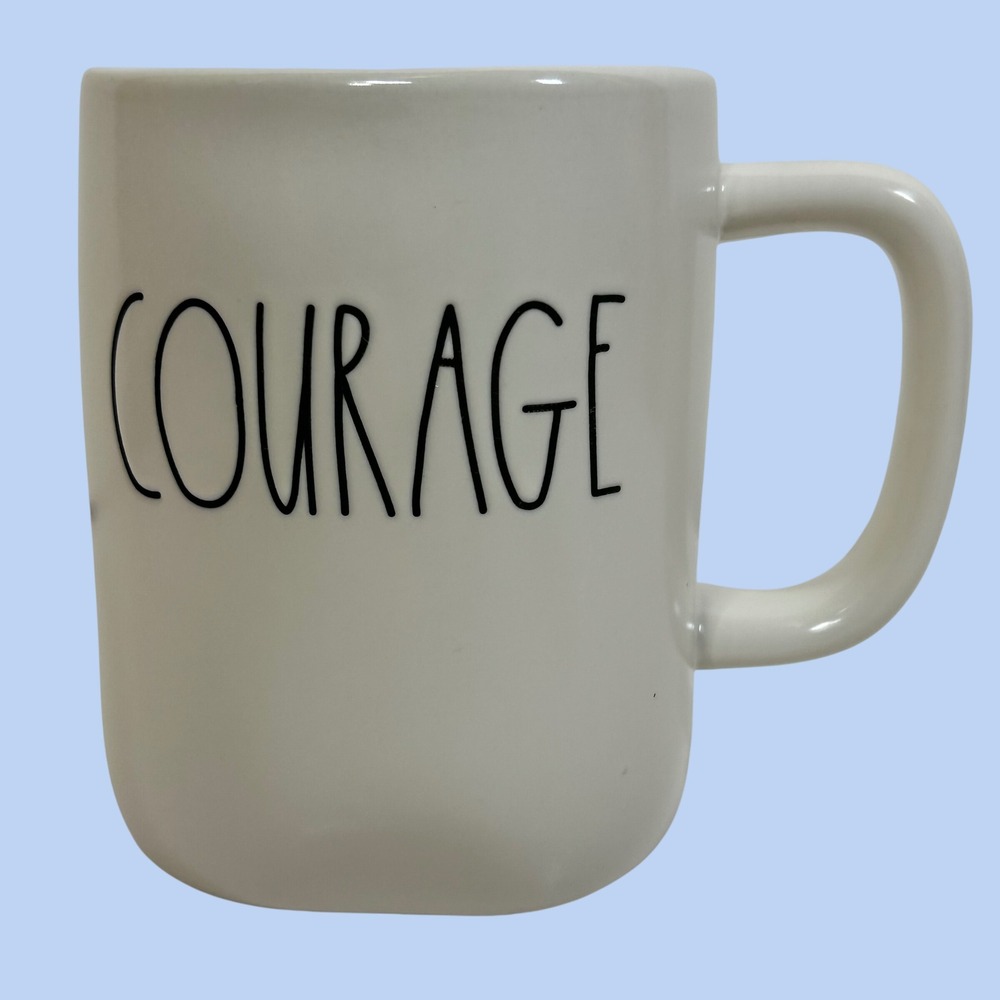Rae Dunn Artisan Collection Courage Coffee Mug White Blue Interior Ceramic